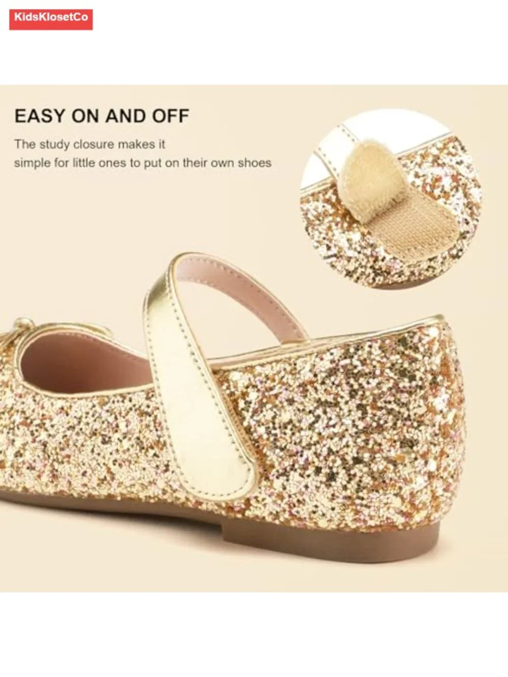 Girls Mary Jane Flats Dress Shoes Hook-and-Loop Cushioned Comfort